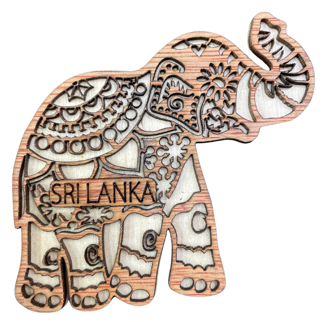 Handcrafted Laser-Cut Wooden Elephant Fridge Magnet – Sri Lankan Souvenir