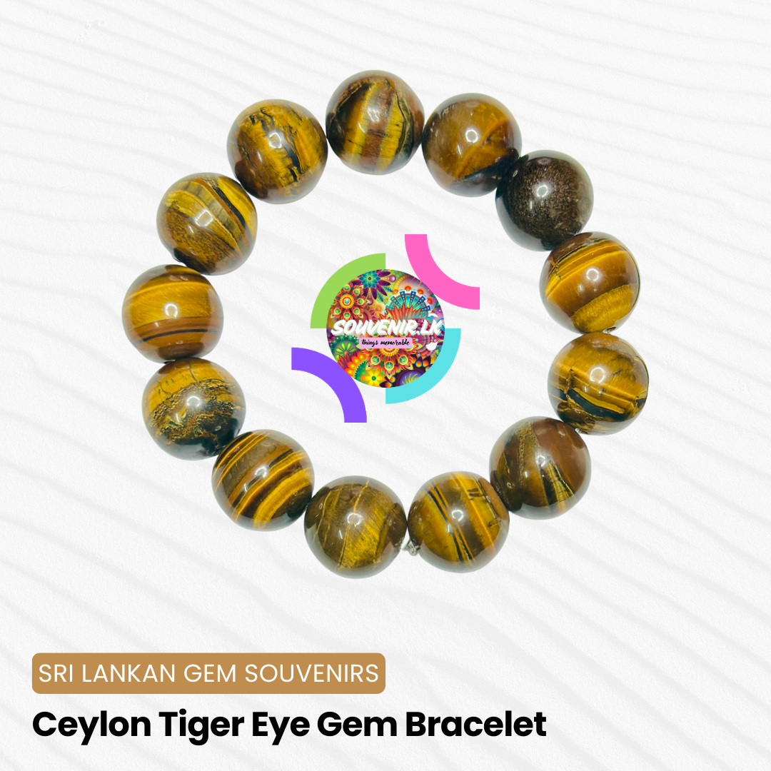 Authentic Ceylon Tiger Eye Gemstone Bracelet – Stretch Cord, Handmade in Sri Lanka
