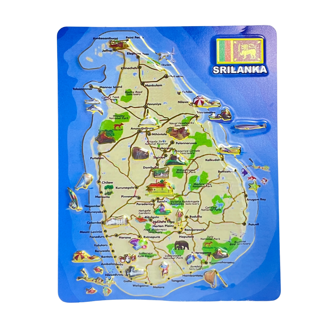 Rectangular Sri Lanka Map Fridge Magnet – 3D Map, Flag & Landmarks (3"x4")