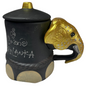 Handmade & Hand-Painted Elephant Foot Clay Tea Cup / Tea Container – Gold Dress with Elephant Head Handle