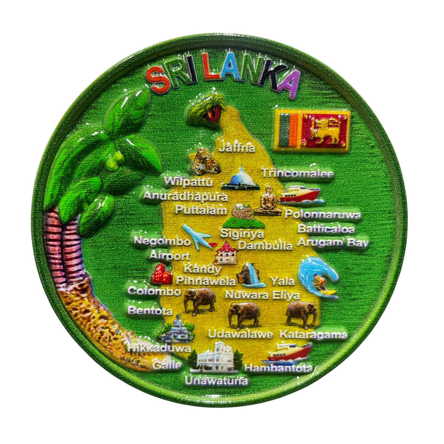 Sri Lanka Map 3D Fridge Magnet – Polyresin Souvenir, Iconic Landmarks (Available in Vibrant Colours)