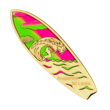 Handmade 3D Wooden Surfboard Magnet – Sri Lanka Beach & Surf Souvenir