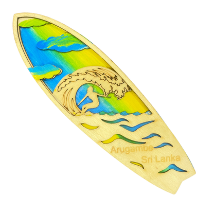 Handmade 3D Wooden Surfboard Magnet – Sri Lanka Beach & Surf Souvenir