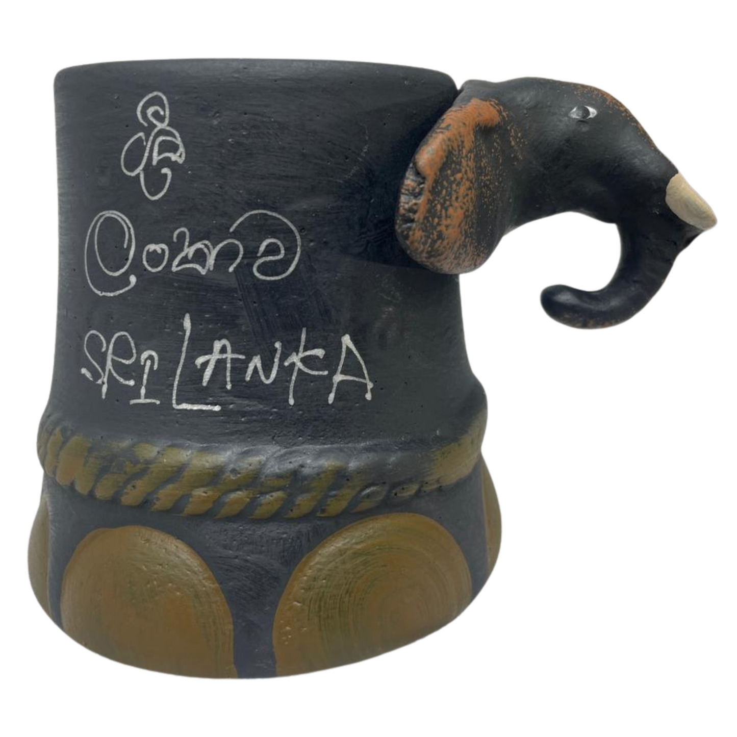 Handmade & Hand-Painted Elephant Foot Clay Tea Cup – Jungle Elephant Head Handle