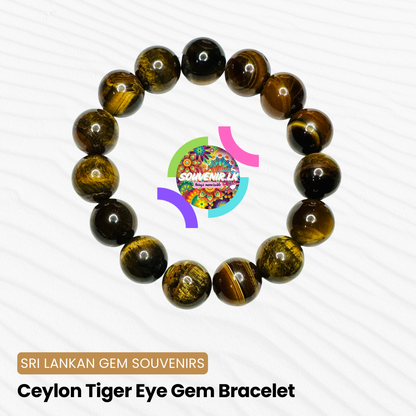 Authentic Ceylon Tiger Eye Gemstone Bracelet – Stretch Cord, Handmade in Sri Lanka