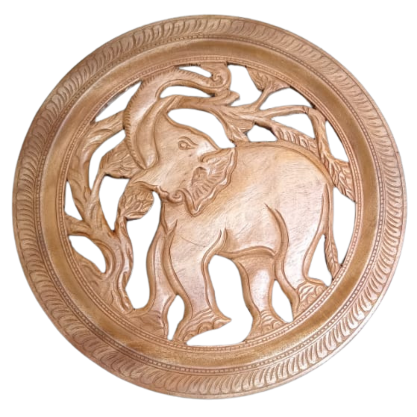 15" Handcrafted Mahogany Wooden Elephant Wall Hanging – Authentic Sri Lankan Art & Décor