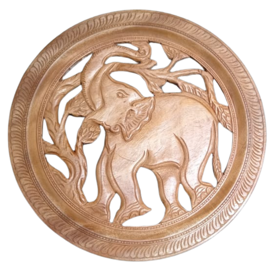 15" Handcrafted Mahogany Wooden Elephant Wall Hanging – Authentic Sri Lankan Art & Décor