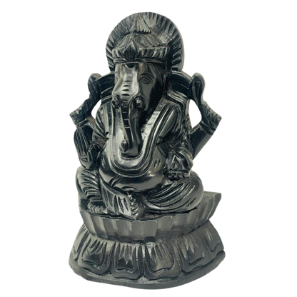 6" Handmade Ebony Wood Ganesh Statue – Sri Lankan Hand-Carved Spiritual Decor