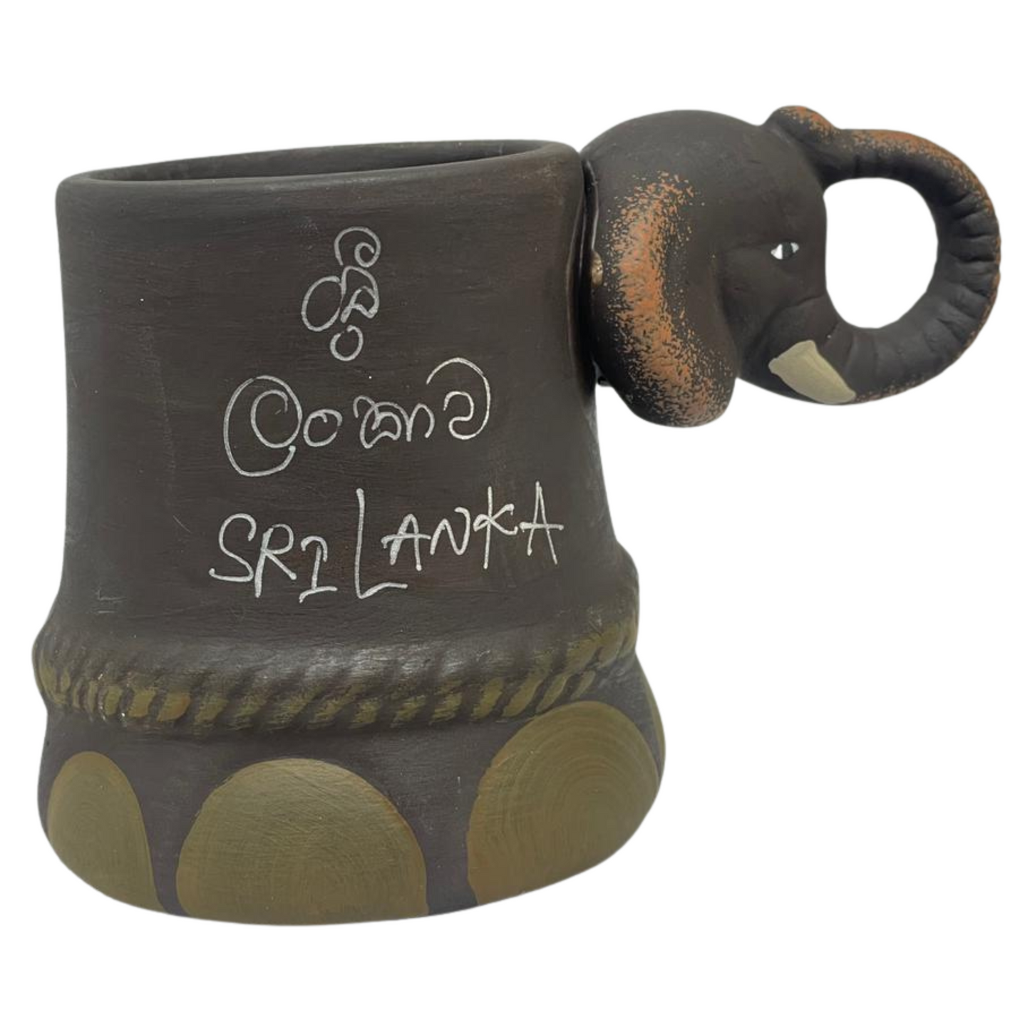 Handmade & Hand-Painted Elephant Foot Clay Tea Cup – Jungle Elephant Head Handle (Trunk Up)
