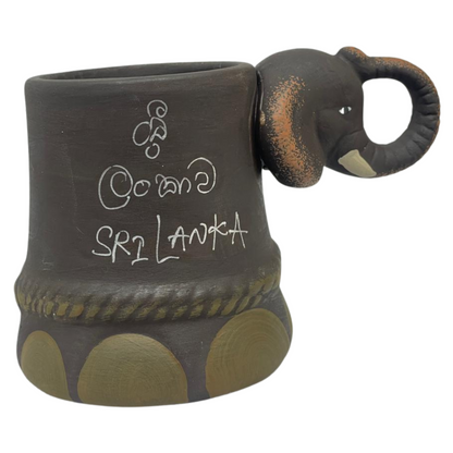 Handmade & Hand-Painted Elephant Foot Clay Tea Cup – Jungle Elephant Head Handle (Trunk Up)