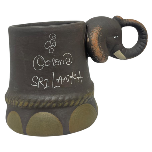 Handmade & Hand-Painted Elephant Foot Clay Tea Cup – Jungle Elephant Head Handle (Trunk Up)