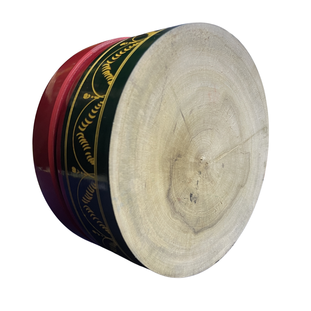 Traditional Sri Lankan Handmade Lacquer (Laksha) Wooden Box – Authentic Artisan Craft | 5" Dia × 3.5" Height