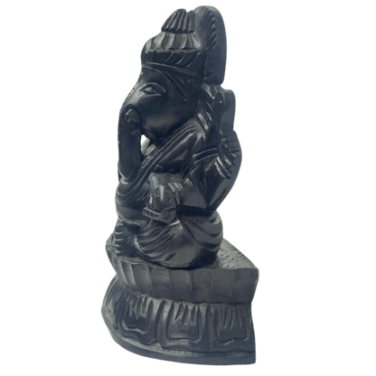 6" Handmade Ebony Wood Ganesh Statue – Sri Lankan Hand-Carved Spiritual Decor