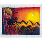 Handmade Sri Lankan Batik Wall Hanging – Elephant & Rural Village Sunset | Cotton Textile Art 60 × 48 cm