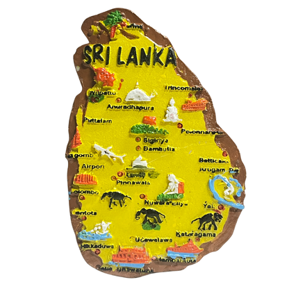 Sri Lanka Map 3D Fridge Magnet – Handmade Plaster of Paris Souvenir (3"x2") - Brown and Yellow