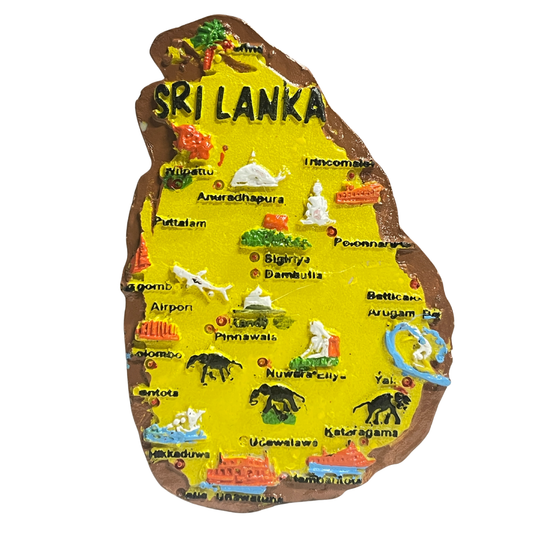 Sri Lanka Map 3D Fridge Magnet – Handmade Plaster of Paris Souvenir (3"x2") - Brown and Yellow