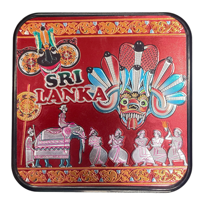 🎭🐘 Sri Lankan Plastic Coaster Set – 6pcs Cultural Table Decor | Sanni Mask & Perahera Theme Designs