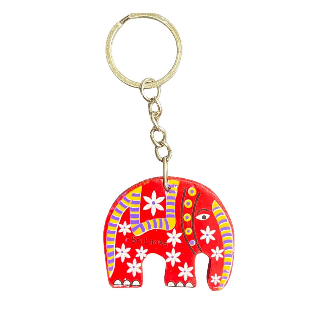 Hand-Painted Wooden Elephant Key Tag – Double-Sided (Available in Vibrant Colors)