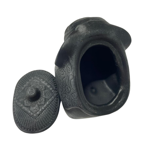 Handmade Elephant-Shaped Clay Tea Container – 3.5" with Lid – Sri Lanka