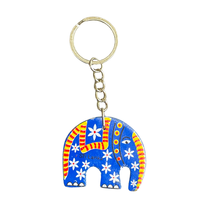 Hand-Painted Wooden Elephant Key Tag – Double-Sided (Available in Vibrant Colors)