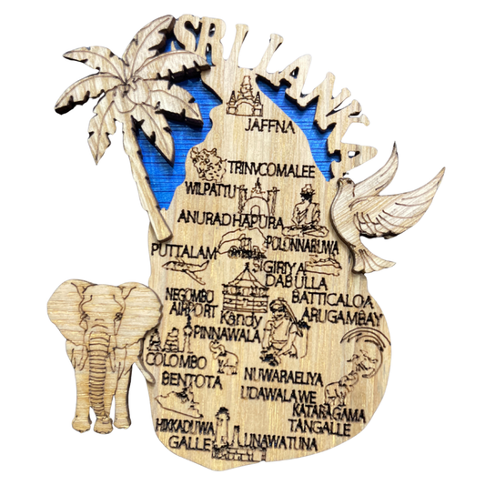 Handcrafted Laser-Cut Wooden Sri Lanka Map Fridge Magnet – Ceylon Wood Souvenir