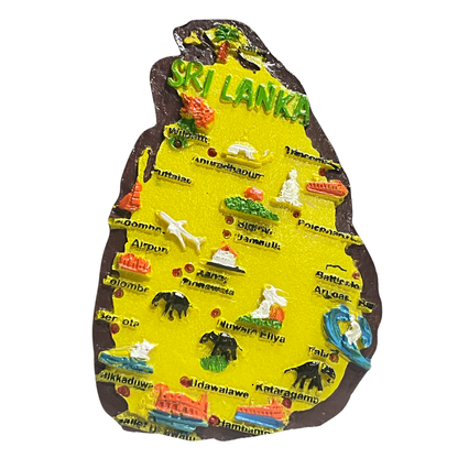 Sri Lanka Map 3D Fridge Magnet – Handmade Plaster of Paris Souvenir (3"x2") - Dark Brown and Yellow