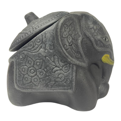 Handmade Elephant-Shaped Clay Tea Container – 3.5" with Lid – Sri Lanka