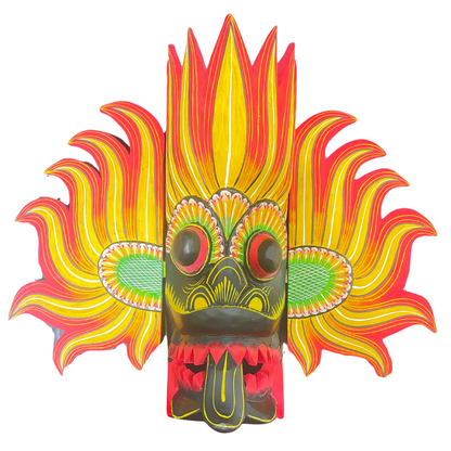 Handmade Wooden Gini Raksha (Fire Demon) Mask – 20" | Sri Lankan Traditional Wall Decor
