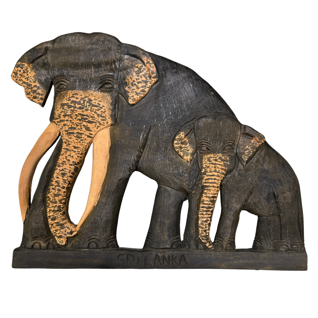Hand-Carved Mahogany Wooden Elephant Plaque – Authentic Sri Lankan Wall Art & Souvenir