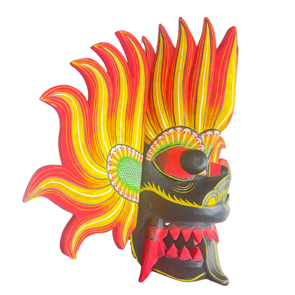 Handmade Wooden Gini Raksha (Fire Demon) Mask – 20" | Sri Lankan Traditional Wall Decor