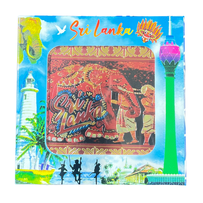 🎭🐘 Sri Lankan Plastic Coaster Set – 6pcs Cultural Table Decor | Sanni Mask & Perahera Theme Designs
