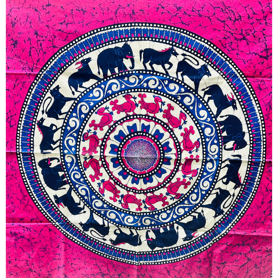 Traditional Sri Lankan Sandakada Pahana Moonstone Batik Wall Hanging | Reversible Circular Mandala Tapestry (92cm × 88.5cm)