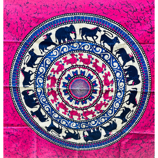 Traditional Sri Lankan Sandakada Pahana Moonstone Batik Wall Hanging | Reversible Circular Mandala Tapestry (92cm × 88.5cm)