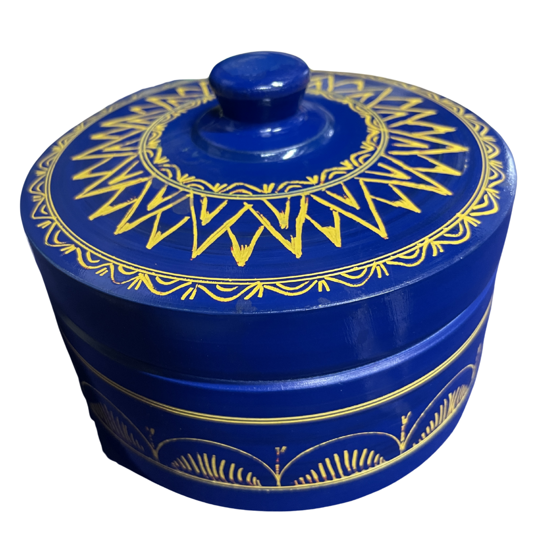 Traditional Sri Lankan Handmade Lacquer (Laksha) Wooden Box – Authentic Artisan Craft | 5" Dia × 3.5" Height