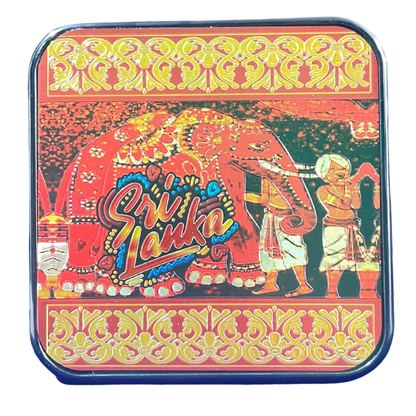 🎭🐘 Sri Lankan Plastic Coaster Set – 6pcs Cultural Table Decor | Sanni Mask & Perahera Theme Designs