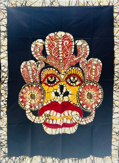 Authentic Sri Lankan Handmade Traditional Raksha Mask Batik Wall Hanging | Reversible Fabric Wall Art (91cm × 68cm)