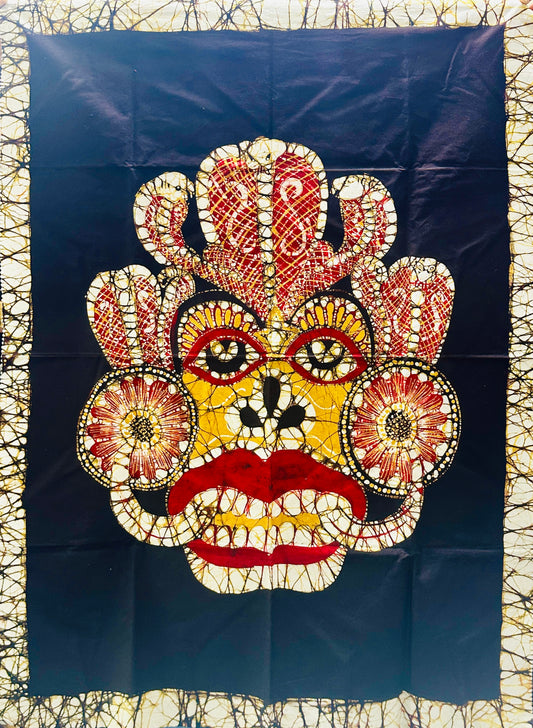 Authentic Sri Lankan Handmade Traditional Raksha Mask Batik Wall Hanging | Reversible Fabric Wall Art (91cm × 68cm)