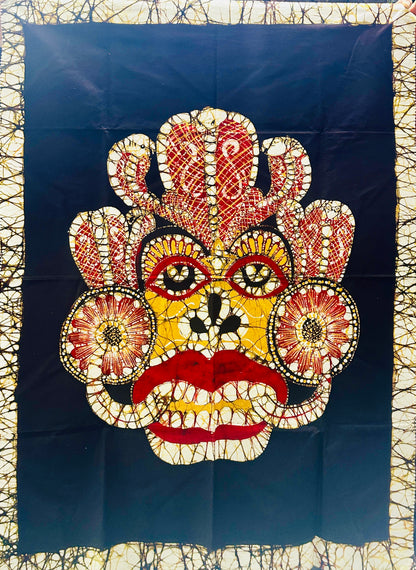 Authentic Sri Lankan Handmade Traditional Raksha Mask Batik Wall Hanging | Reversible Fabric Wall Art (91cm × 68cm)